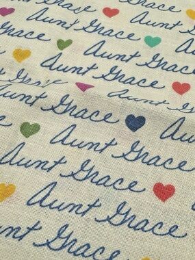 Marcus Brothers Textiles OOP To Aunt Grace 2006 Spell Out Print Cotton 19"x44"